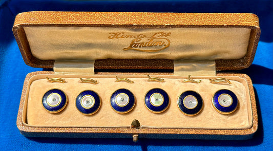 Set of Six Victorian Gilt & Enamel Studs in Fitted Case