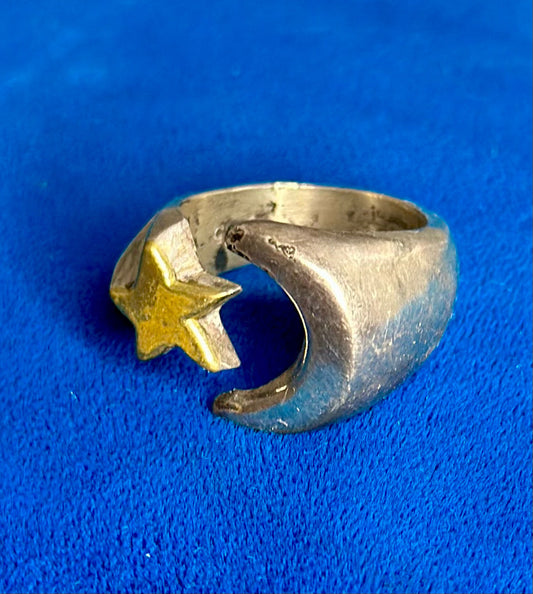 Vintage, ‘Taxco, Mexico’ Sterling Silver - Shooting Star + Moon Ring