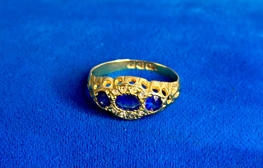 Antique 18ct Gold, Sapphire + Diamond Ring